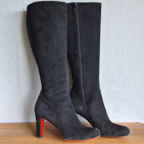 Christian Louboutin Miss Tack 70 Boots Women’s 7.5 Black Suede 37.5 Heeled - Picture 1 of 16